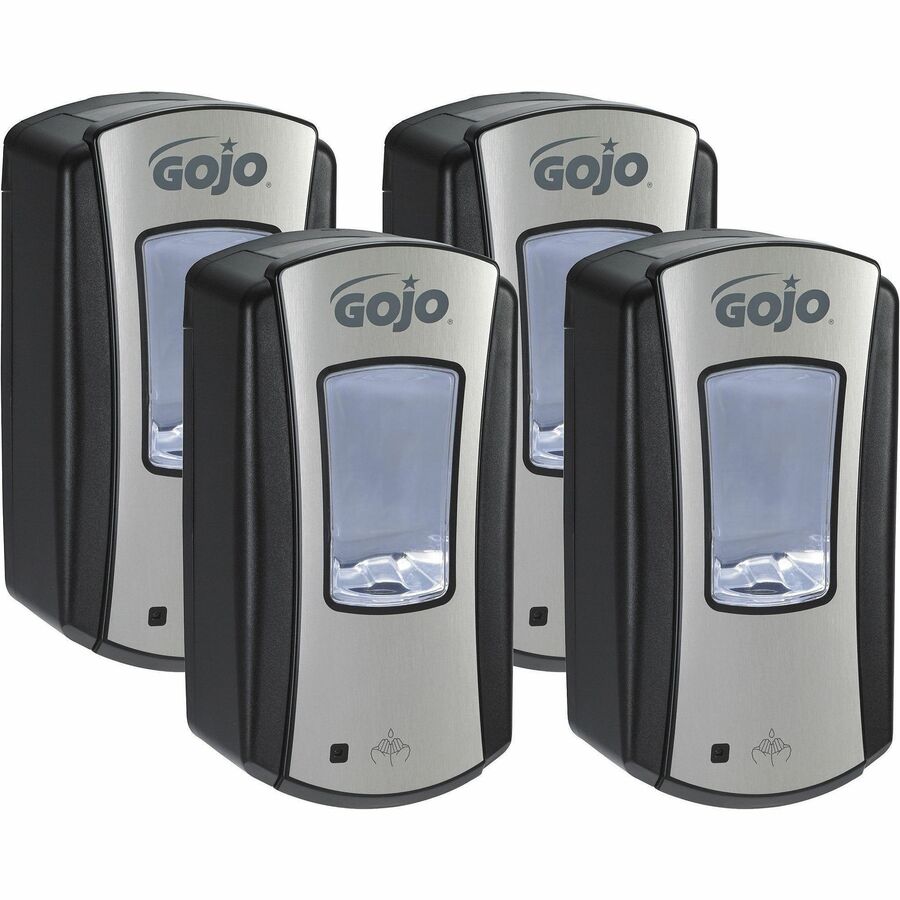 Gojo&reg, LTX-12 Touch-free Foam Soap Dispenser - Automatic - 1.27 quart Capacity - Site Window, Refillable, Touch-free, Lockable, Skylight - Chrome, Black - 4 / Carton