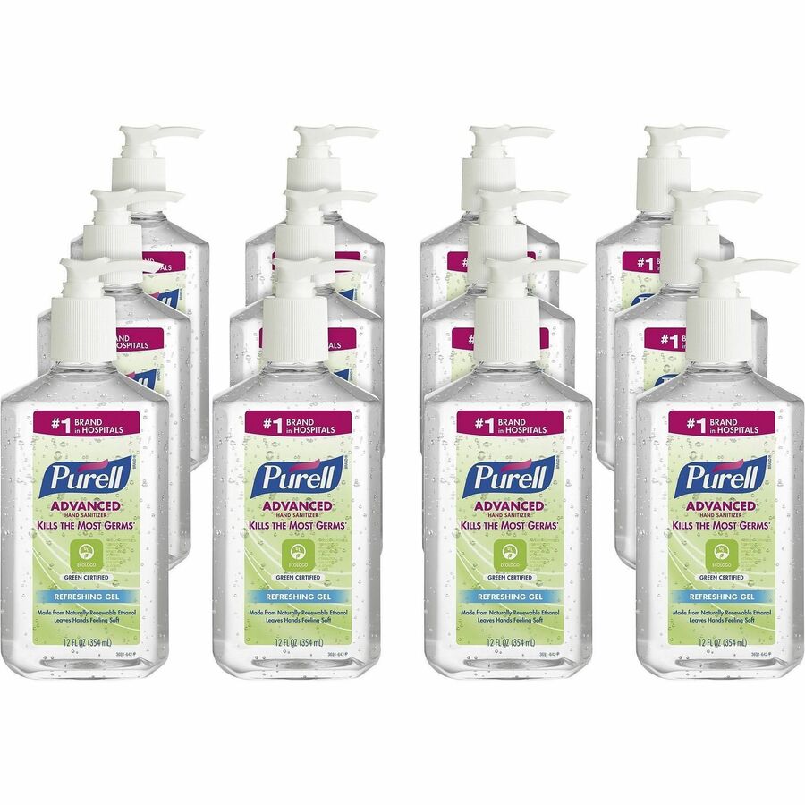 PURELL&reg, Hand Sanitizer Gel - Fragrance-free Scent - 12 fl oz - Pump Bottle Dispenser - Kill Germs - Clear - 12 / Carton