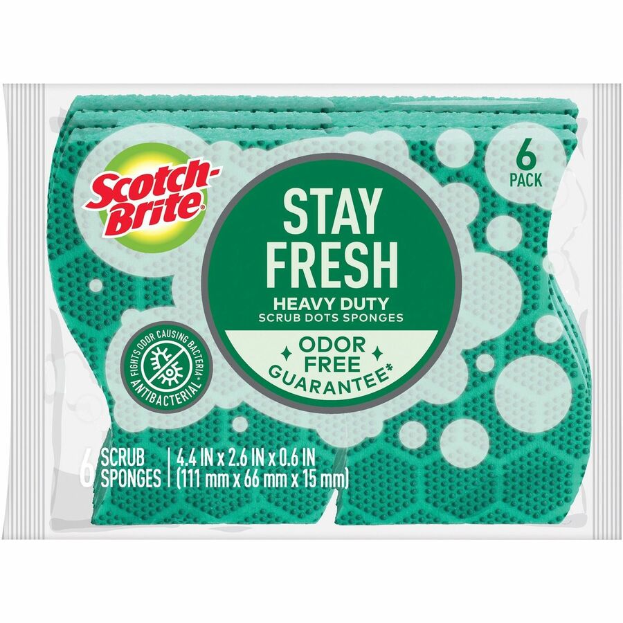 Scotch-Brite Scrub Dots Heavy-duty Scrub Sponge - 2.5" Height x 6.2" Width x 4.7" Depth - 6/Pack - 4 / Carton - Green