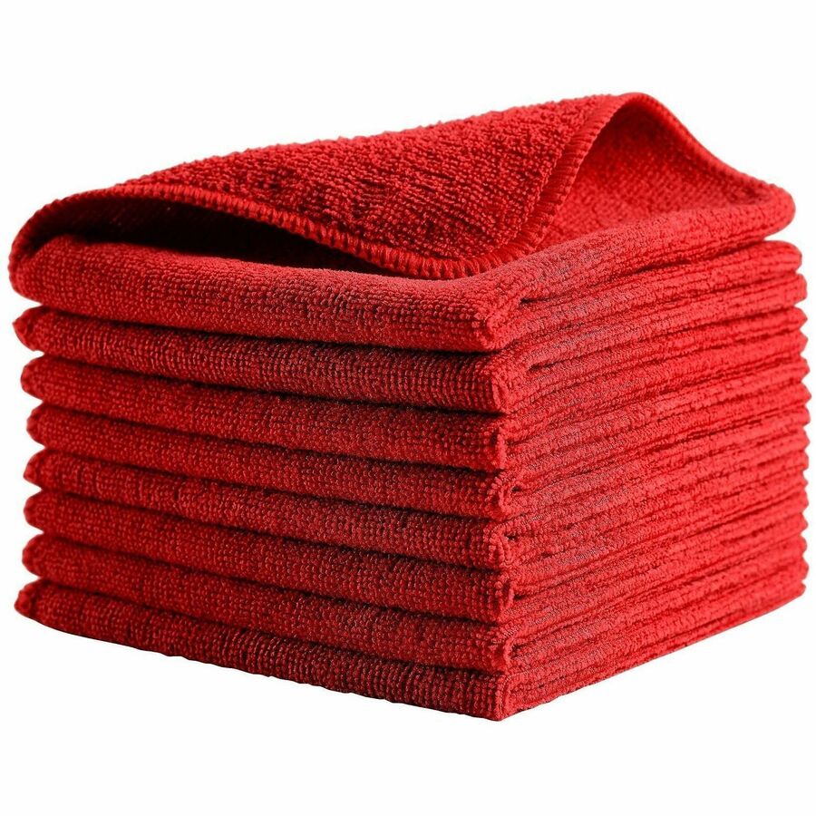 Rubbermaid Commercial Microfiber Cleaning Cloths - For Commercial - 16" Length x 16" Width - Recommended For: Germs Remover, Microbe Remover - Bleach-safe, Washable, Durable, Chemical Resistant, Reusable - Red - 24/Bag - 12 / Carton
