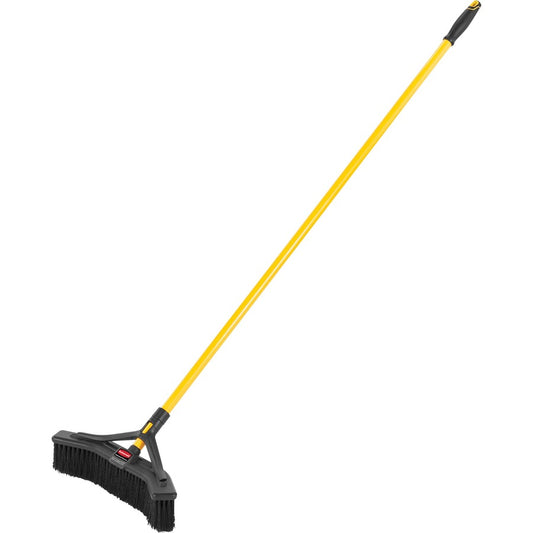 Rubbermaid Commercial Maximizer Push-To-Center 18" Brooms - Polypropylene Bristle - 58.1" Overall Length - Steel Handle - Black, Yellow - 6 / Carton