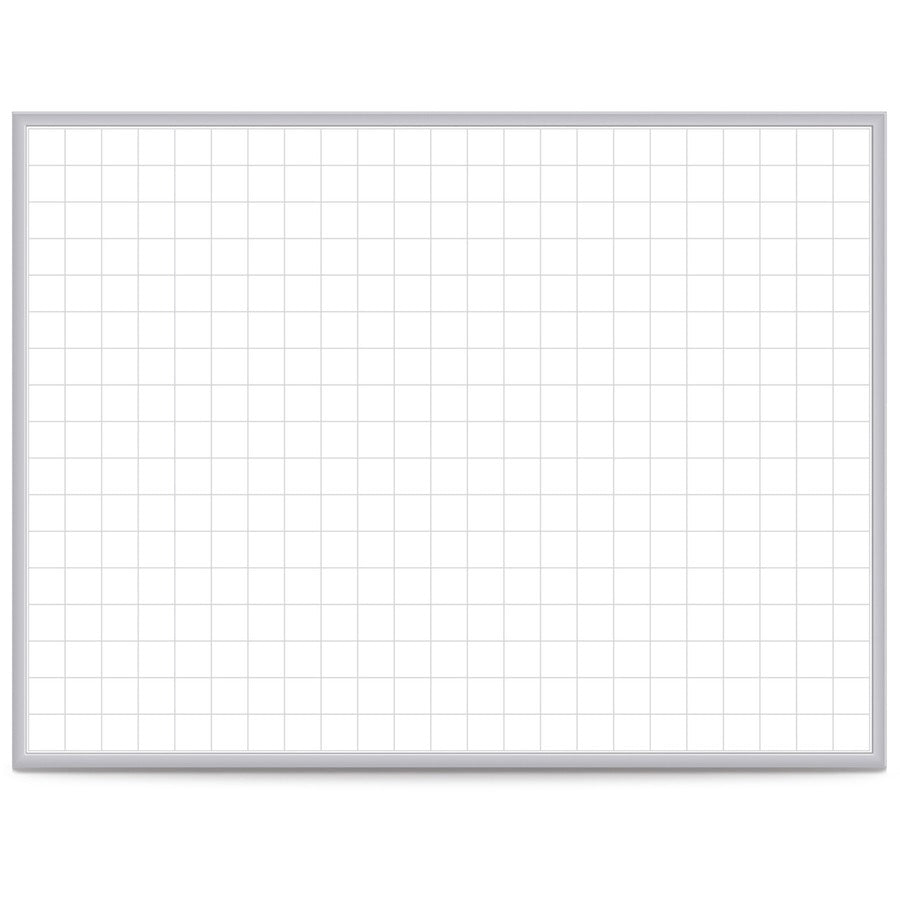 Ghent Grid Whiteboard - 48" (4 ft) Width x 36" (3 ft) Height - White Steel Surface - Satin Aluminum Frame - Rectangle - Horizontal - Magnetic - Grid Pattern, Stain Resistant, Ghost Resistant, Fade Resistant, Accessory Tray - 1 Each - TAA Compliant