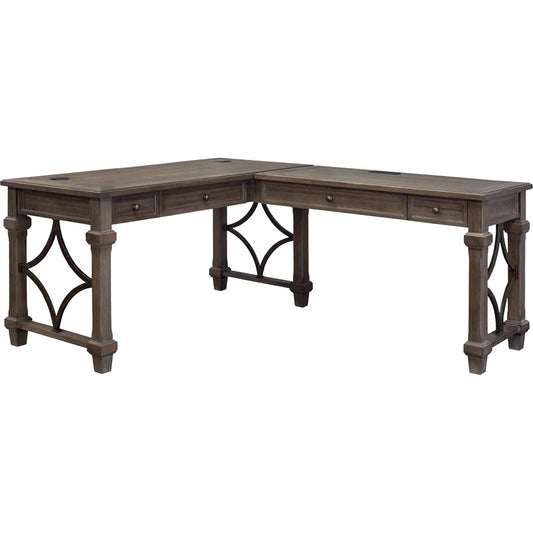Martin Carson Open L Desk with Open Right Return, Power with AC and USB - Finish: Weathered Dove - 1 Each