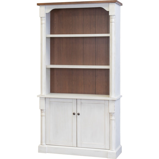 Martin Bookcase with Lower Doors - 2 Door(s) - 4 Shelve(s) - 3 Adjustable Shelf(ves) - Finish: Weathered Wire Brushed Chalk - Rustic Knotty Cherry Table Top - 1 Each