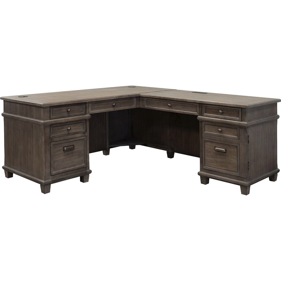 Martin Carson L Desk with Right Return, Pencil, Utility and File Drawers - Finish: Weathered Dove - 1 Each