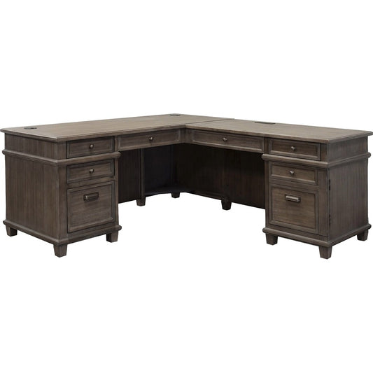 Martin Carson L Desk with Right Return, Pencil, Utility and File Drawers - Finish: Weathered Dove - 1 Each