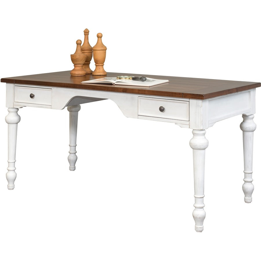 Martin 60" Writing/Partners Desk - 2-Drawer - 30" Height x 60" Width x 30" Depth - Total Drawer(s): 2 - Finish: Weathered Wire Brushed Chalk - Rustic Knotty Cherry Table Top - 1 Each