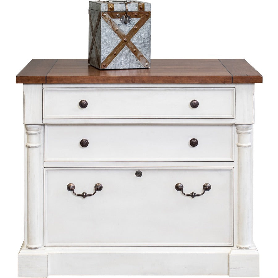 Martin Lateral File - 3-Drawer - Total Drawer(s): 3 - Finish: Weathered Wire Brushed Chalk - Rustic Knotty Cherry Table Top - 1 Each