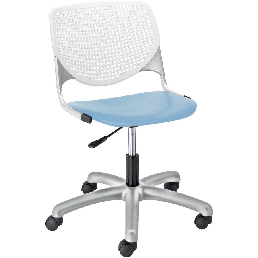 KFI Kool Task Chair With Perforated Back - Sky Blue Seat Color - Polypropylene Seat Material - White Back Color - Polypropylene, Aluminum Alloy Back Material - Powder Coated Silver Frame Color - Tubular Steel Frame Material - 5-star Base - 1 Each