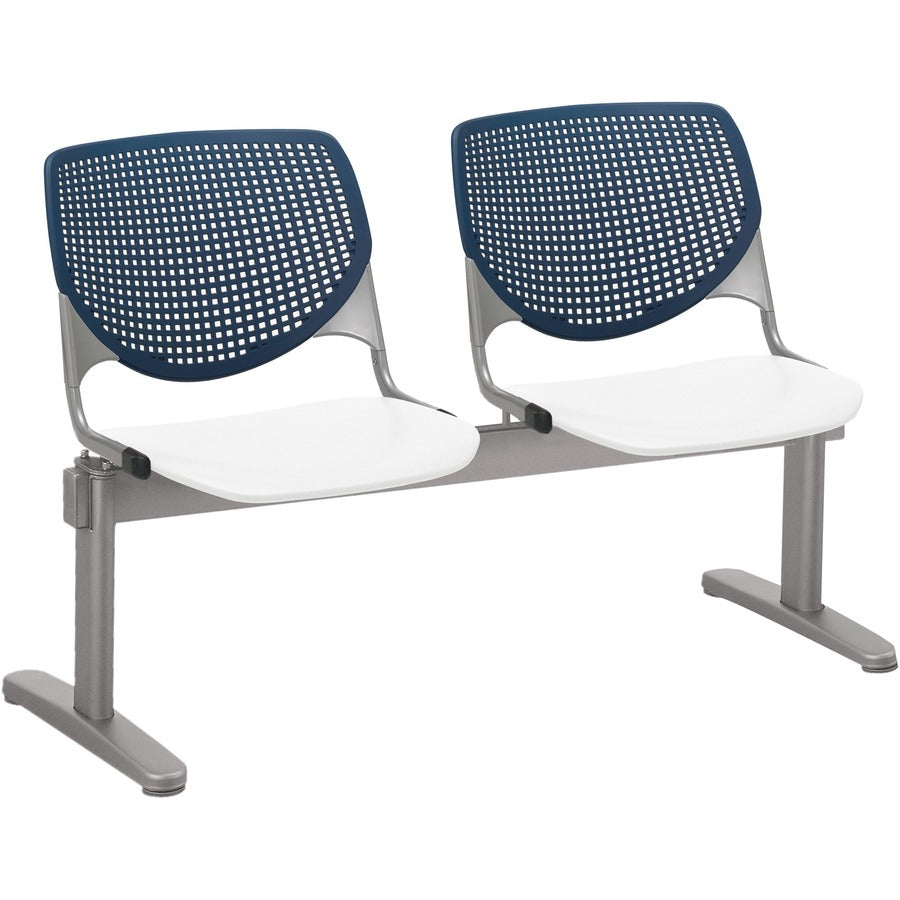 KFI Kool 2 Seat Beam Chair - White Seat Color - Polypropylene Seat Material - Navy Back Color - Polypropylene, Aluminum Alloy Back Material - Powder Coated Silver Frame Color - Tubular Steel Frame Material - 1 Each