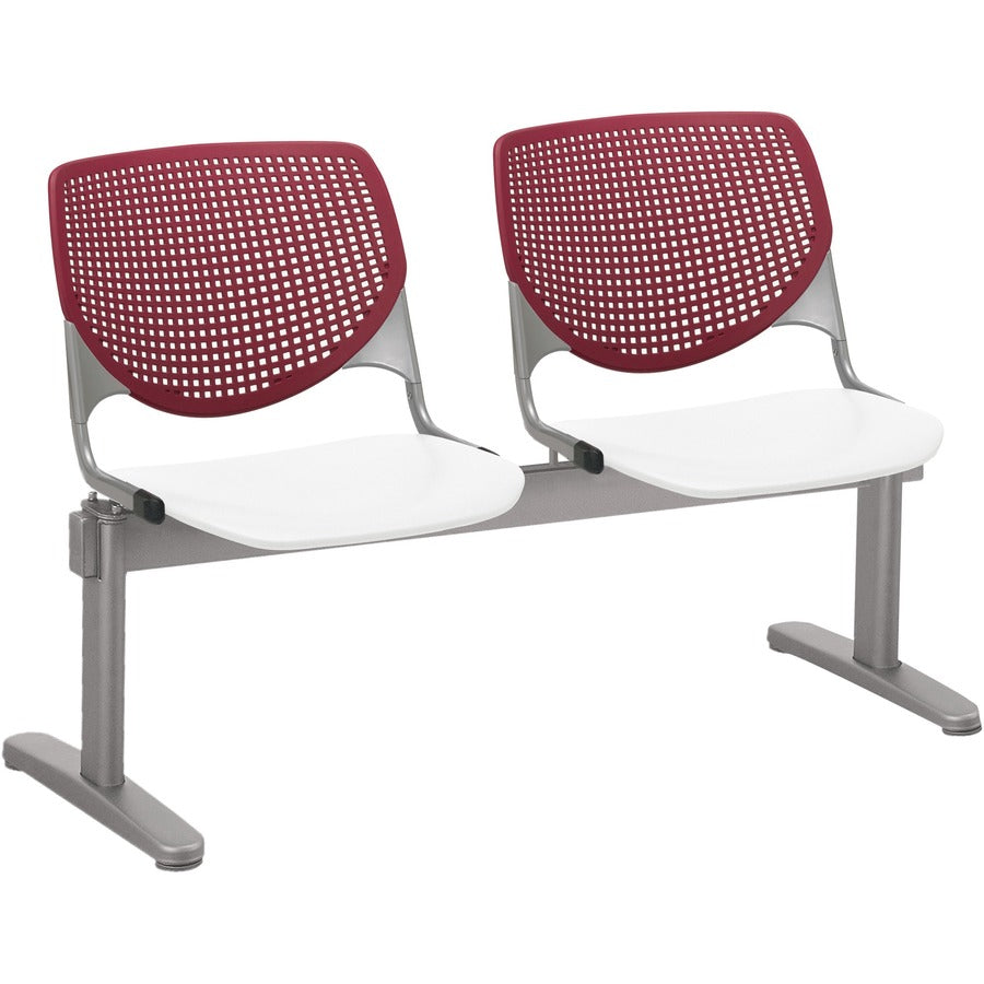 KFI Kool 2 Seat Beam Chair - White Seat Color - Polypropylene Seat Material - Burgundy Back Color - Polypropylene, Aluminum Alloy Back Material - Powder Coated Silver Frame Color - Tubular Steel Frame Material - 1 Each