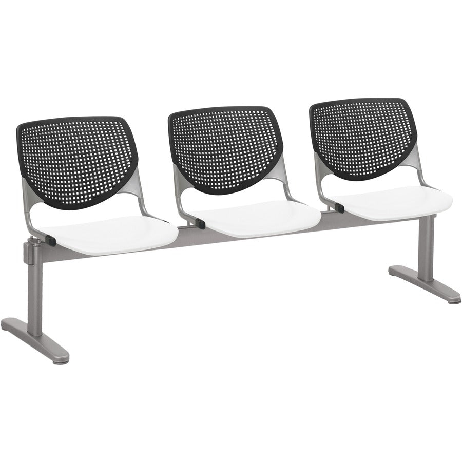 KFI Kool 3 Seat Beam Chair - White Seat Color - Polypropylene Seat Material - Black Back Color - Polypropylene, Aluminum Alloy Back Material - Powder Coated Silver Frame Color - Tubular Steel Frame Material - 1 Each