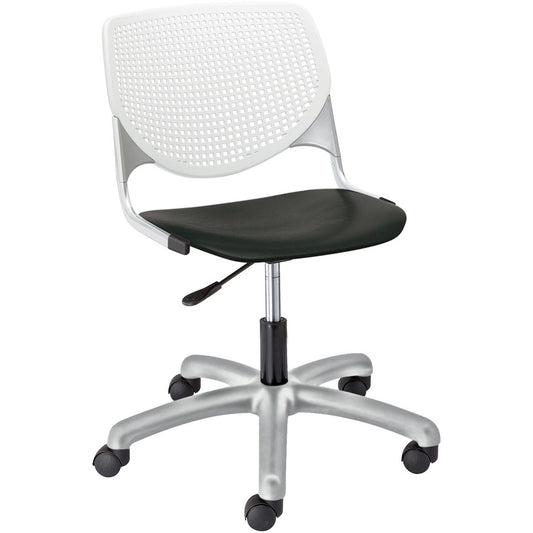 KFI Kool Task Chair With Perforated Back - Black Seat Color - Polypropylene Seat Material - White Back Color - Polypropylene, Aluminum Alloy Back Material - Powder Coated Silver Frame Color - Tubular Steel Frame Material - 5-star Base - 1 Each