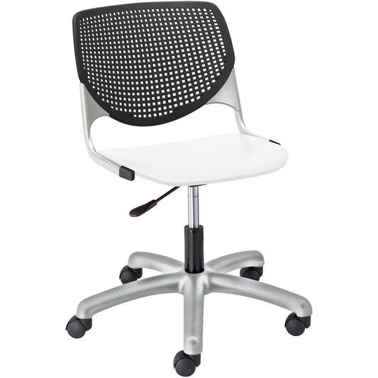 KFI Kool Task Chair With Perforated Back - White Seat Color - Polypropylene Seat Material - Black Back Color - Polypropylene, Aluminum Alloy Back Material - Powder Coated Silver Frame Color - Tubular Steel Frame Material - 5-star Base - 1 Each
