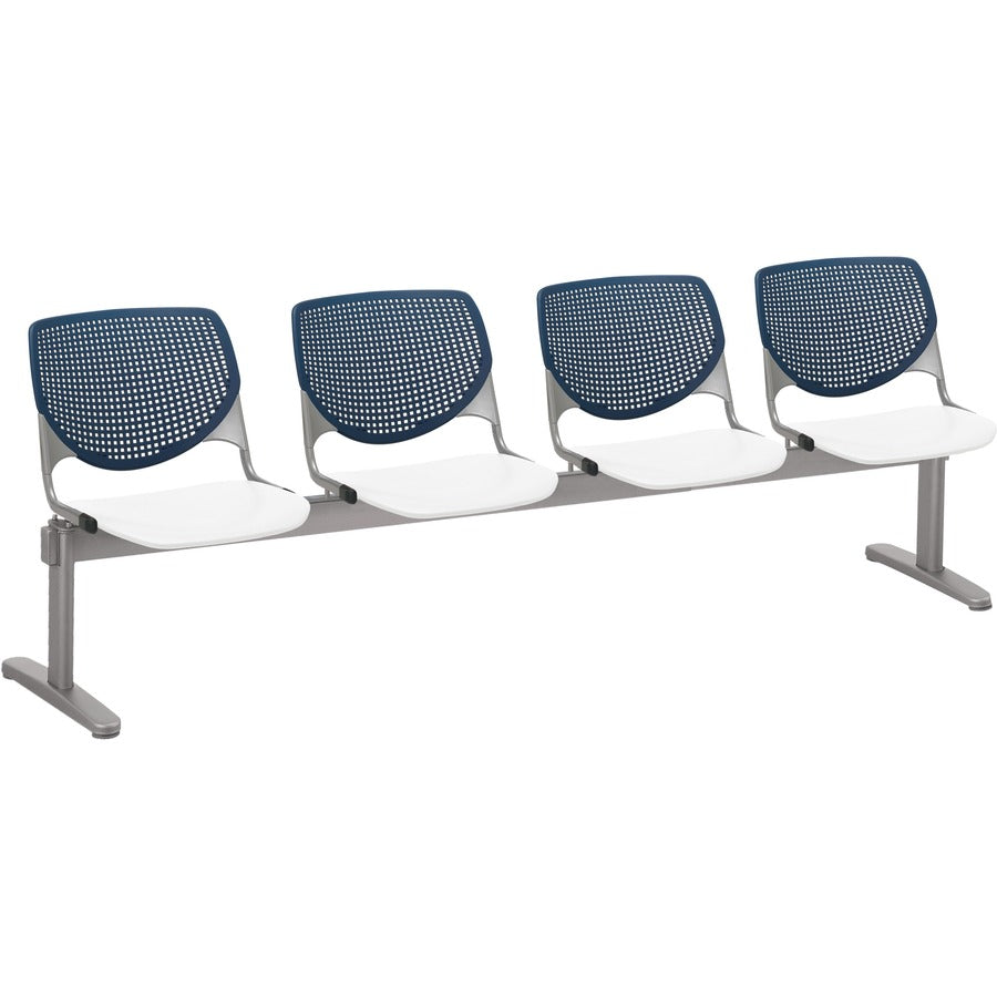 KFI Kool 4 Seat Beam Chair - White Seat Color - Polypropylene Seat Material - Navy Back Color - Polypropylene, Aluminum Alloy Back Material - Powder Coated Silver Frame Color - Tubular Steel Frame Material - 1 Each