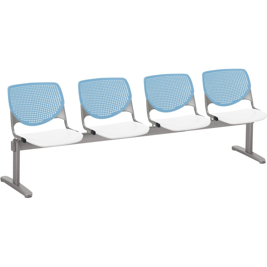 KFI Kool 4 Seat Beam Chair - White Seat Color - Polypropylene Seat Material - Sky Blue Back Color - Polypropylene, Aluminum Alloy Back Material - Powder Coated Silver Frame Color - Tubular Steel Frame Material - 1 Each