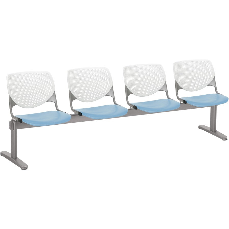 KFI Kool 4 Seat Beam Chair - Sky Blue Seat Color - Polypropylene Seat Material - White Back Color - Polypropylene, Aluminum Alloy Back Material - Powder Coated Silver Frame Color - Tubular Steel Frame Material - 1 Each