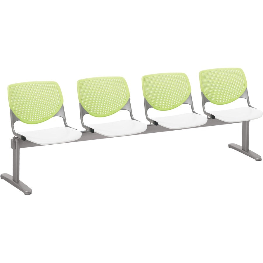 KFI Kool 4 Seat Beam Chair - White Seat Color - Polypropylene Seat Material - Lime Green Back Color - Polypropylene, Aluminum Alloy Back Material - Powder Coated Silver Frame Color - Tubular Steel Frame Material - 1 Each