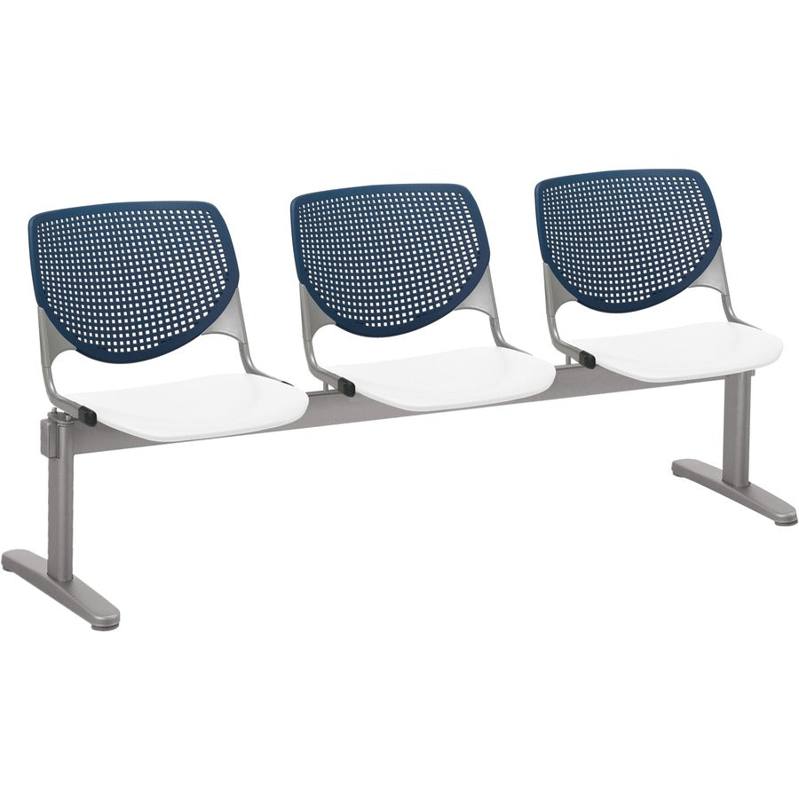 KFI Kool 3 Seat Beam Chair - White Seat Color - Polypropylene Seat Material - Navy Back Color - Polypropylene, Aluminum Alloy Back Material - Powder Coated Silver Frame Color - Tubular Steel Frame Material - 1 Each