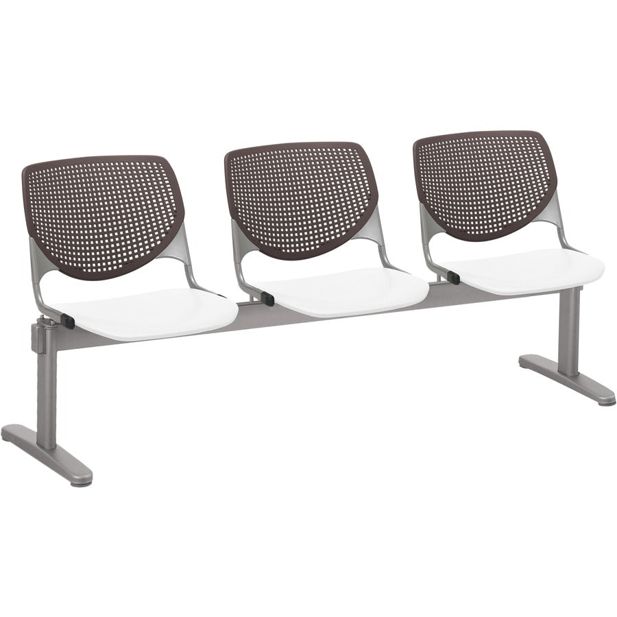 KFI Kool 3 Seat Beam Chair - White Seat Color - Polypropylene Seat Material - Brownstone Back Color - Polypropylene, Aluminum Alloy Back Material - Powder Coated Silver Frame Color - Tubular Steel Frame Material - 1 Each