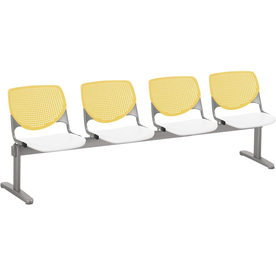 KFI Kool 4 Seat Beam Chair - White Seat Color - Polypropylene Seat Material - Yellow Back Color - Polypropylene, Aluminum Alloy Back Material - Powder Coated Silver Frame Color - Tubular Steel Frame Material - 1 Each
