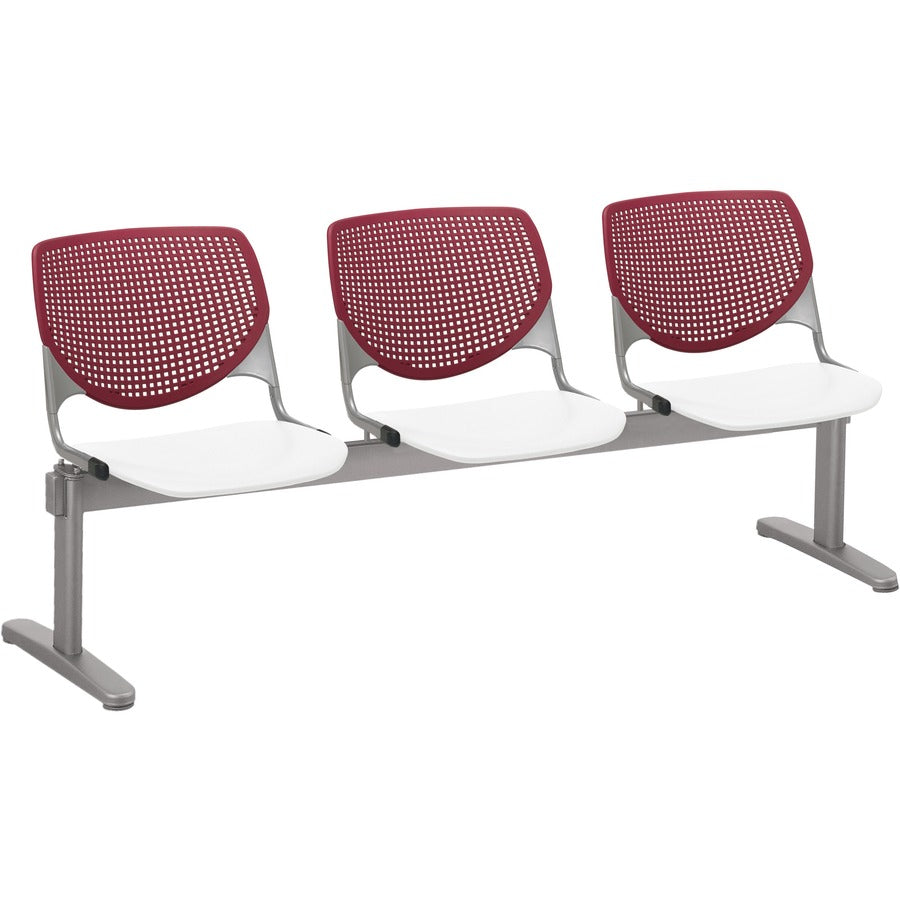 KFI Kool 3 Seat Beam Chair - White Seat Color - Polypropylene Seat Material - Burgundy Back Color - Polypropylene, Aluminum Alloy Back Material - Powder Coated Silver Frame Color - Tubular Steel Frame Material - 1 Each