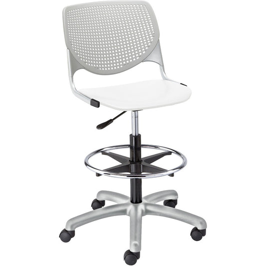 KFI Kool Stool With Perforated Back - White Seat Color - Polypropylene Seat Material - Light Gray Back Color - Polypropylene, Aluminum Alloy Back Material - Powder Coated Silver Frame Color - Tubular Steel Frame Material - 5-star Base - 1 Each