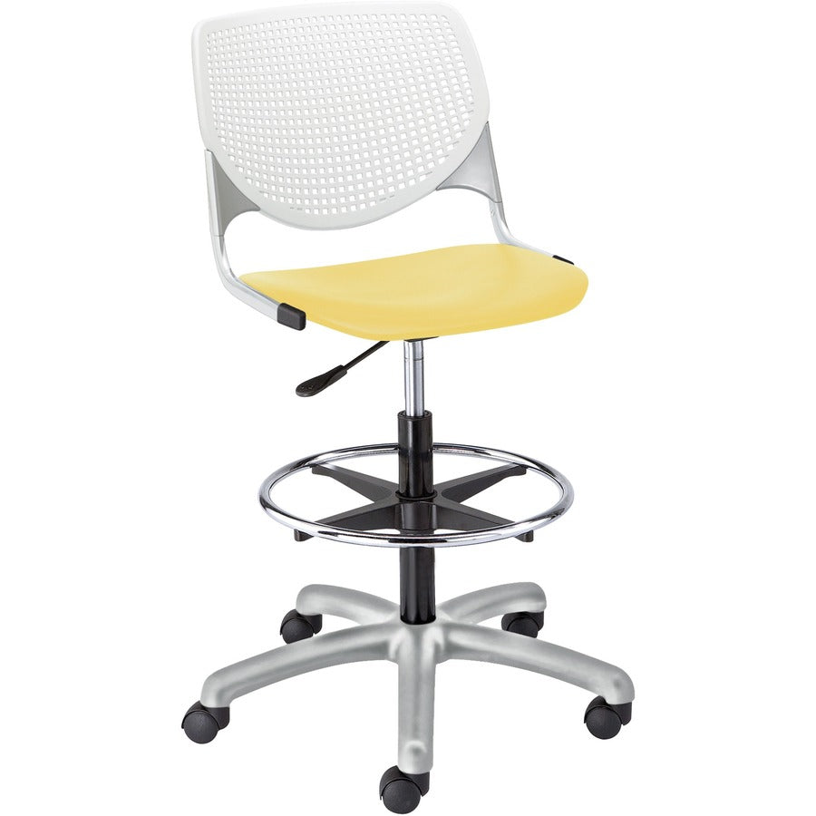 KFI Kool Stool With Perforated Back - Yellow Seat Color - Polypropylene Seat Material - White Back Color - Polypropylene, Aluminum Alloy Back Material - Powder Coated Silver Frame Color - Tubular Steel Frame Material - 5-star Base - 1 Each