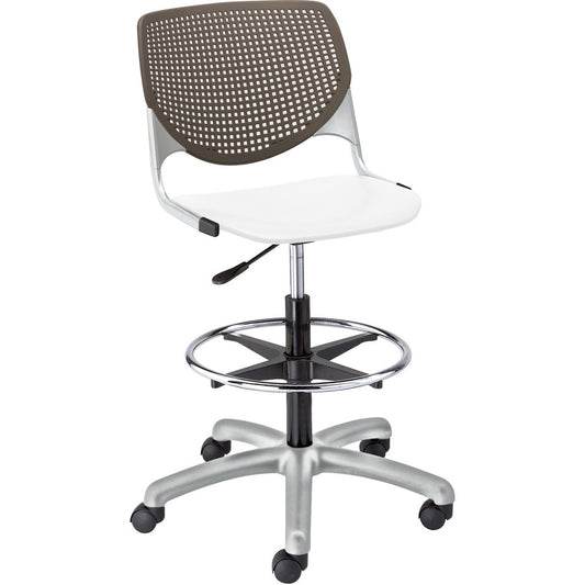 KFI Kool Stool With Perforated Back - White Seat Color - Polypropylene Seat Material - Brownstone Back Color - Polypropylene, Aluminum Alloy Back Material - Powder Coated Silver Frame Color - Tubular Steel Frame Material - 5-star Base - 1 Each