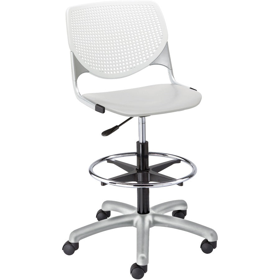 KFI Kool Stool With Perforated Back - Light Gray Seat Color - Polypropylene Seat Material - White Back Color - Polypropylene, Aluminum Alloy Back Material - Powder Coated Silver Frame Color - Tubular Steel Frame Material - 5-star Base - 1 Each