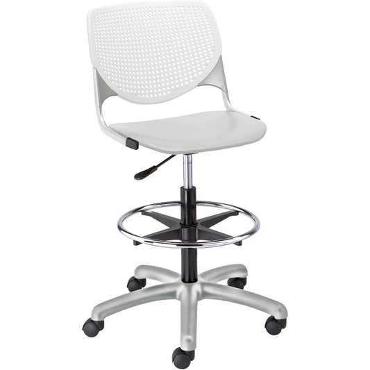 KFI Kool Stool With Perforated Back - Light Gray Seat Color - Polypropylene Seat Material - White Back Color - Polypropylene, Aluminum Alloy Back Material - Powder Coated Silver Frame Color - Tubular Steel Frame Material - 5-star Base - 1 Each