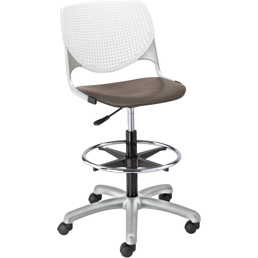 KFI Kool Stool With Perforated Back - Brownstone Seat Color - Polypropylene Seat Material - White Back Color - Polypropylene, Aluminum Alloy Back Material - Powder Coated Silver Frame Color - Tubular Steel Frame Material - 5-star Base - 1 Each