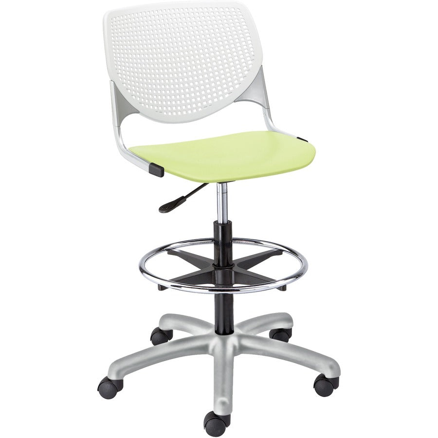 KFI Kool Stool With Perforated Back - Lime Green Seat Color - Polypropylene Seat Material - White Back Color - Polypropylene, Aluminum Alloy Back Material - Powder Coated Silver Frame Color - Tubular Steel Frame Material - 5-star Base - 1 Each