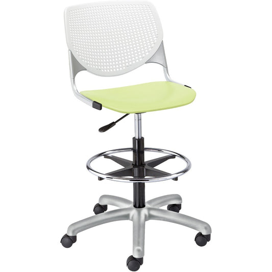 KFI Kool Stool With Perforated Back - Lime Green Seat Color - Polypropylene Seat Material - White Back Color - Polypropylene, Aluminum Alloy Back Material - Powder Coated Silver Frame Color - Tubular Steel Frame Material - 5-star Base - 1 Each