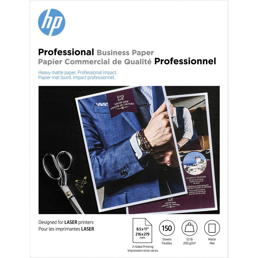HP Laser Printer Professional Business Paper - Multi - Letter - 8 1/2" x 11" - 52 lb Basis Weight - 200 g/m², Grammage - Matte - White - 1 Pack