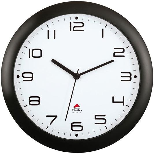 Alba Wall Clock - Analog - Quartz - White Main Dial - Black Case - Classic Style
