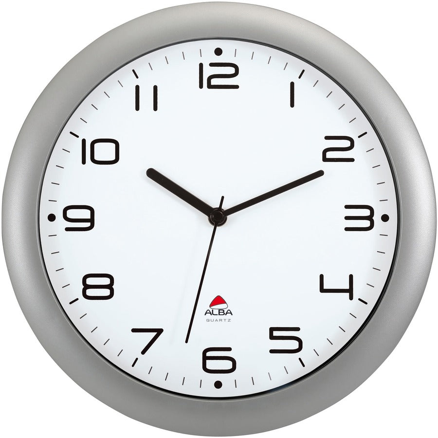 Alba Wall Clock - Analog - Quartz - White Main Dial - Metallic Gray Case - Classic Style