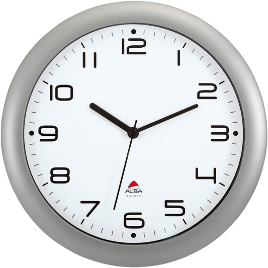 Alba Wall Clock - Analog - Quartz - White Main Dial - Metallic Gray Case - Classic Style