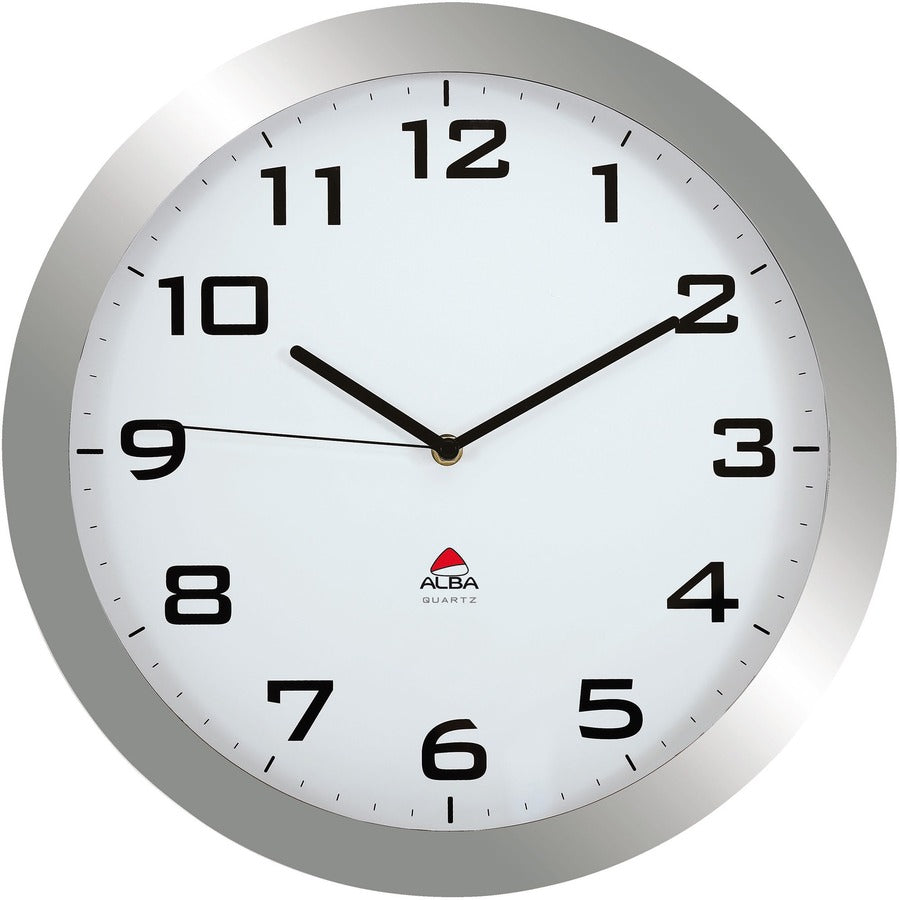 Alba Wall Clock - Analog - Quartz - Metallic Gray Case - Classic Style