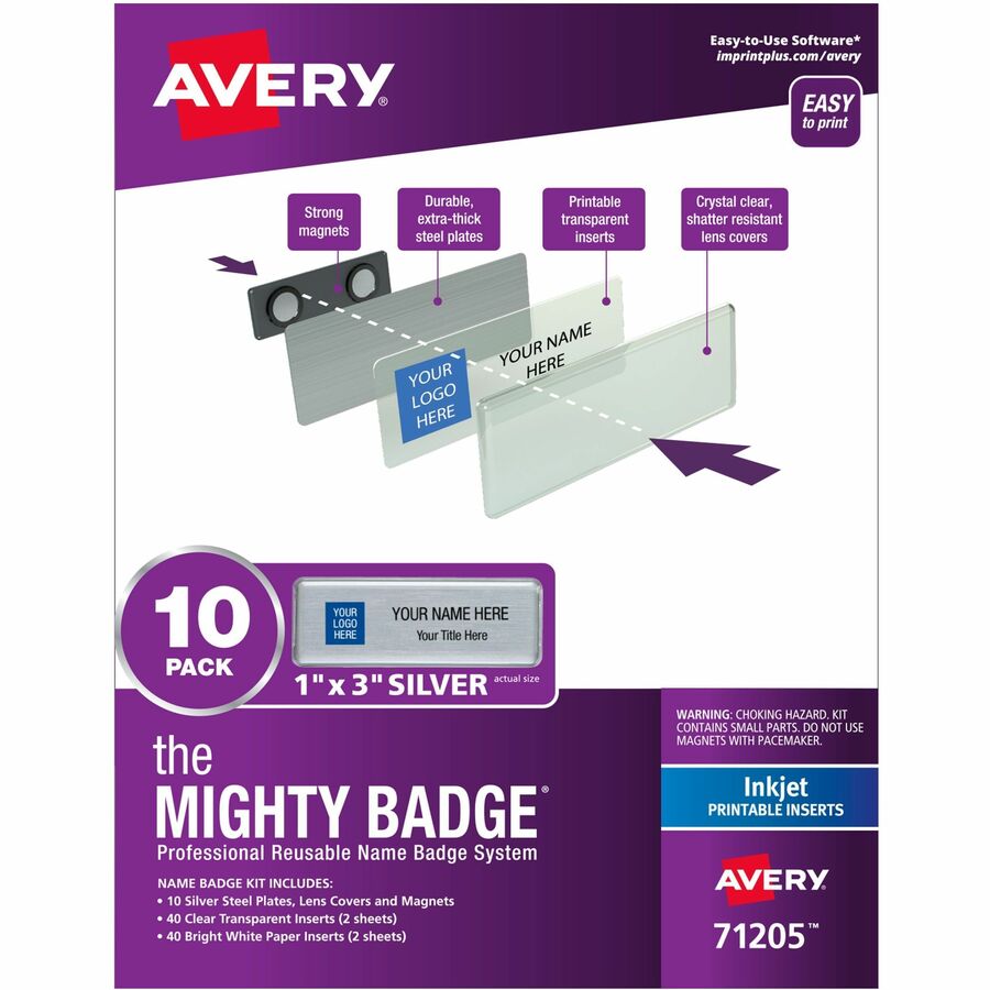 The Mighty Badge&reg, by Avery&reg, Reusable Magnetic Professional Name Badge Kits - 10 / Pack