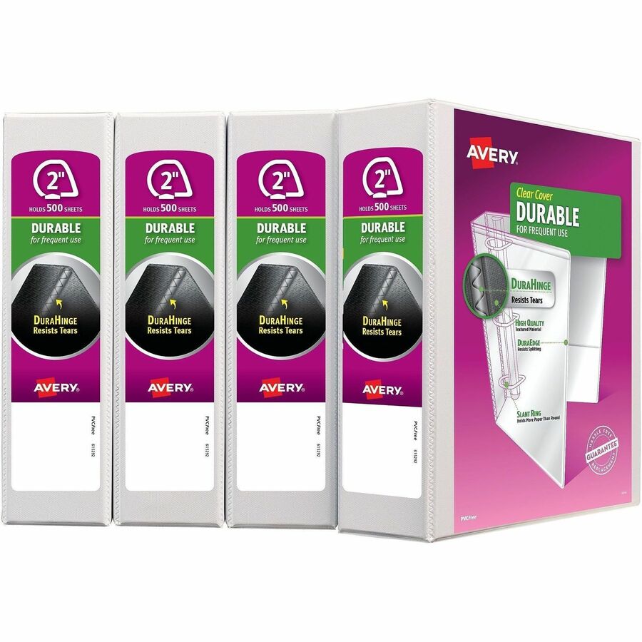 Avery&reg, Durable View 3 Ring Binder - 2" Binder Capacity - Letter - 8 1/2" x 11" Sheet Size - 530 Sheet Capacity - 530 Ring - Fastener: Slant Ring - Pocket: 2 - Polypropylene - Adhesive, Durable, Flexible, Pocket, Recyclable, Split Resistant, Sturdy...