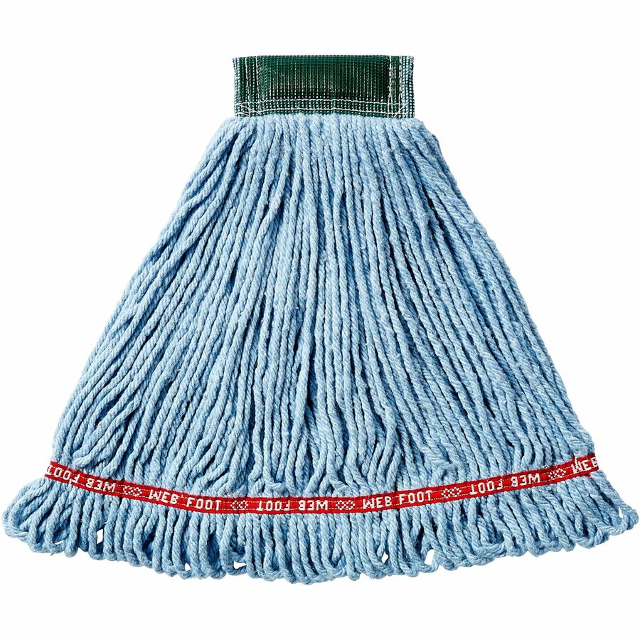 Rubbermaid Commercial 5" Headband Shrinkless Wet Mop - Medium - Moisture Resistant, Chemical Resistant, Looped Ends, Durable, Antimicrobial, Shrinkless, Odor Resistant, Stain Resistant, Colorfast - Synthetic, Yarn, Cotton, PVC - Blue - 1.25 lb - 6 / Ca...