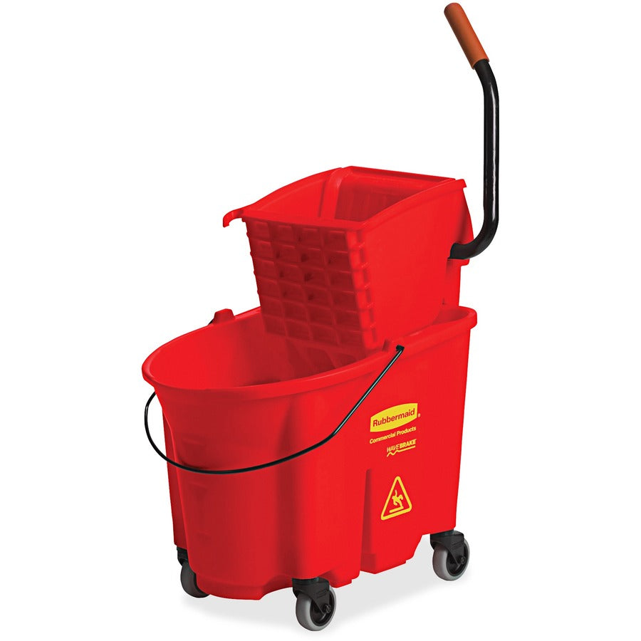 Rubbermaid Commercial WaveBrake 35 QT Side Press & Wringer - 8.75 gal - Splash Resistant - 36.5" x 15.7" x 20.1" - Tubular Steel, Plastic - Red - 1 Carton