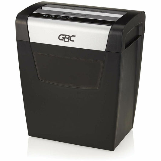 GBC ShredMaster PX10-06 Super Cross-Cut Paper Shredder - Non-continuous Shredder - Super Cross Cut - 10 Per Pass - for shredding Staples, Paper Clip - P-4 - 5.90 ft/min - 9" Throat - 6 Minute Run Time - 6 gal Wastebin Capacity - Black, Chrome