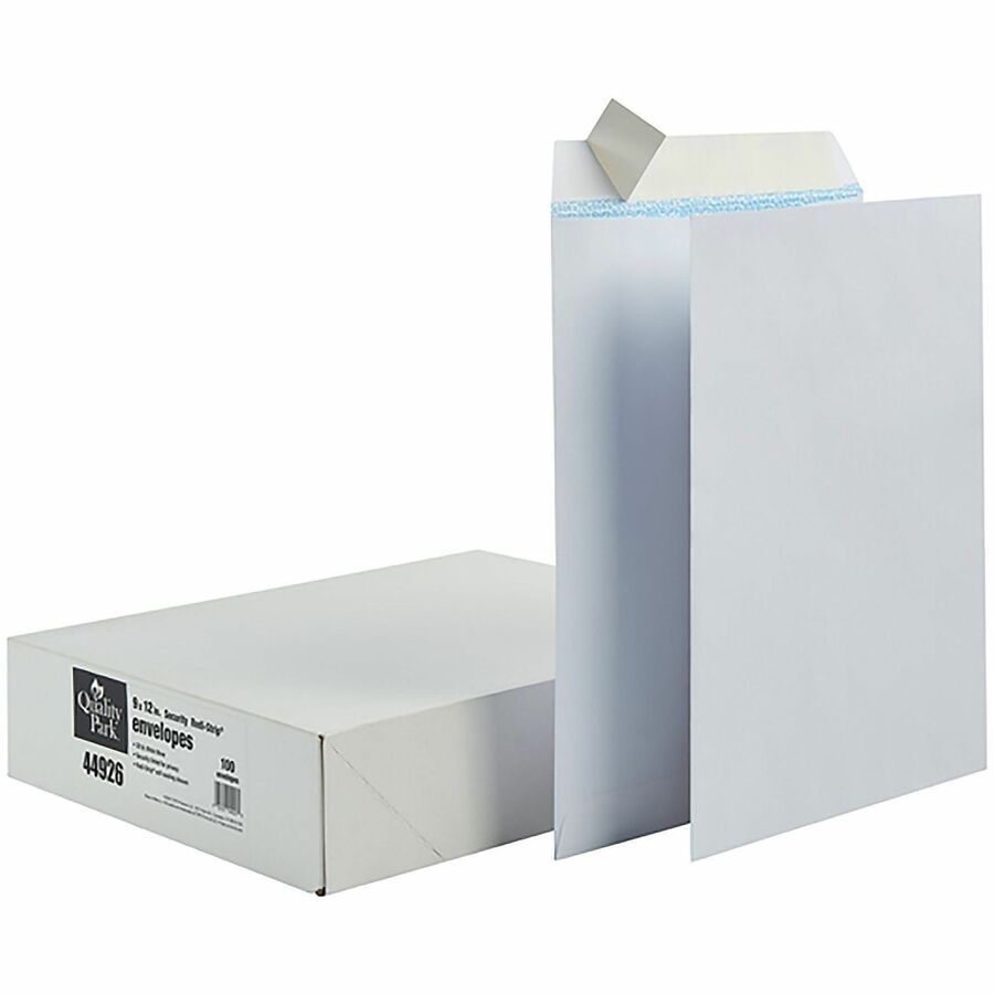 Quality Park Redi Strip Security Mailing Envelopes - Multipurpose - 9" Width x 12" Length - Peel Strip - White - 1 Box