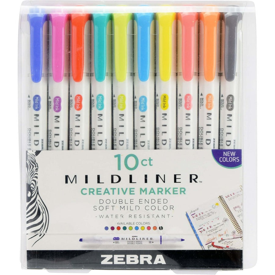 Zebra Pen MILDLINER Dual Ended Creative Marker - Assorted Ink - White Barrel - 10 / Pack
