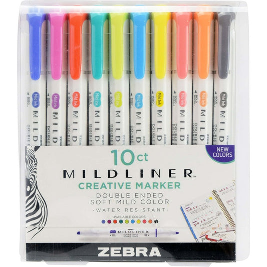 Zebra Pen MILDLINER Dual Ended Creative Marker - Assorted Ink - White Barrel - 10 / Pack
