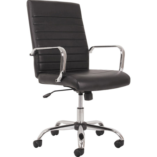 Sadie Seating Leather Executive Chair - Black Seat Color - Leather Seat Material - Chrome Frame Material - High Back - 5-star Base - Black - 1 Each