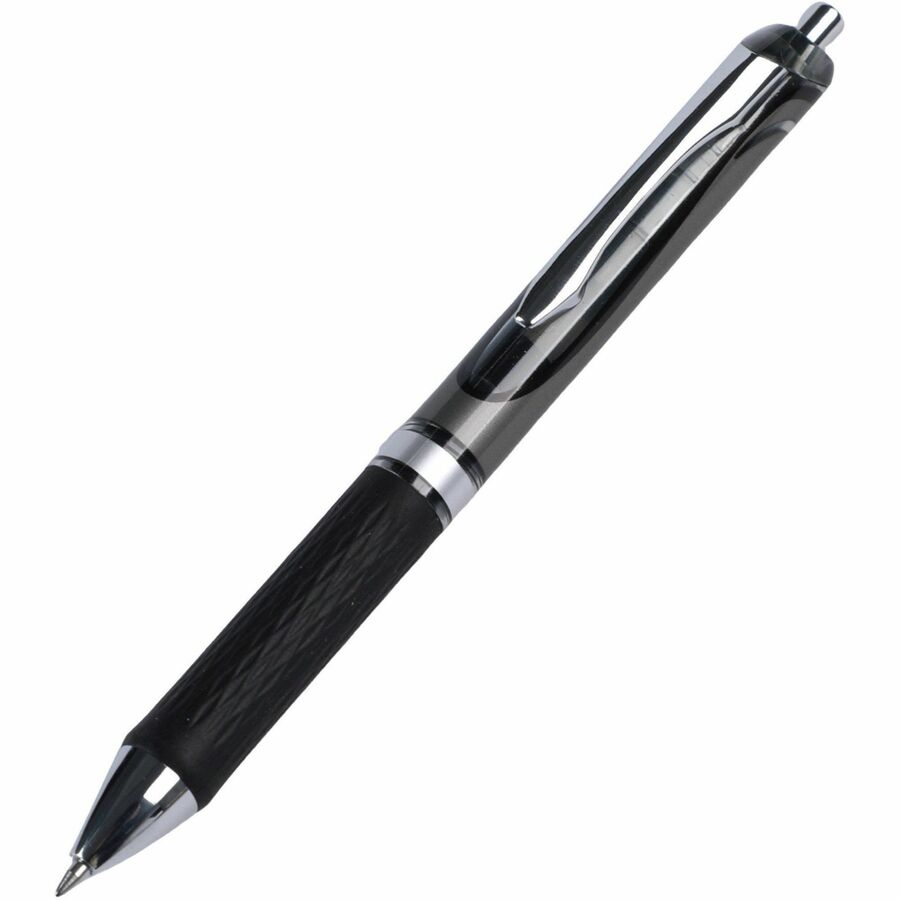 Integra Retractable Gel Ink Pen - Retractable - Black Ink - Gel-based - Black Barrel - Metal Tip - 1 Dozen