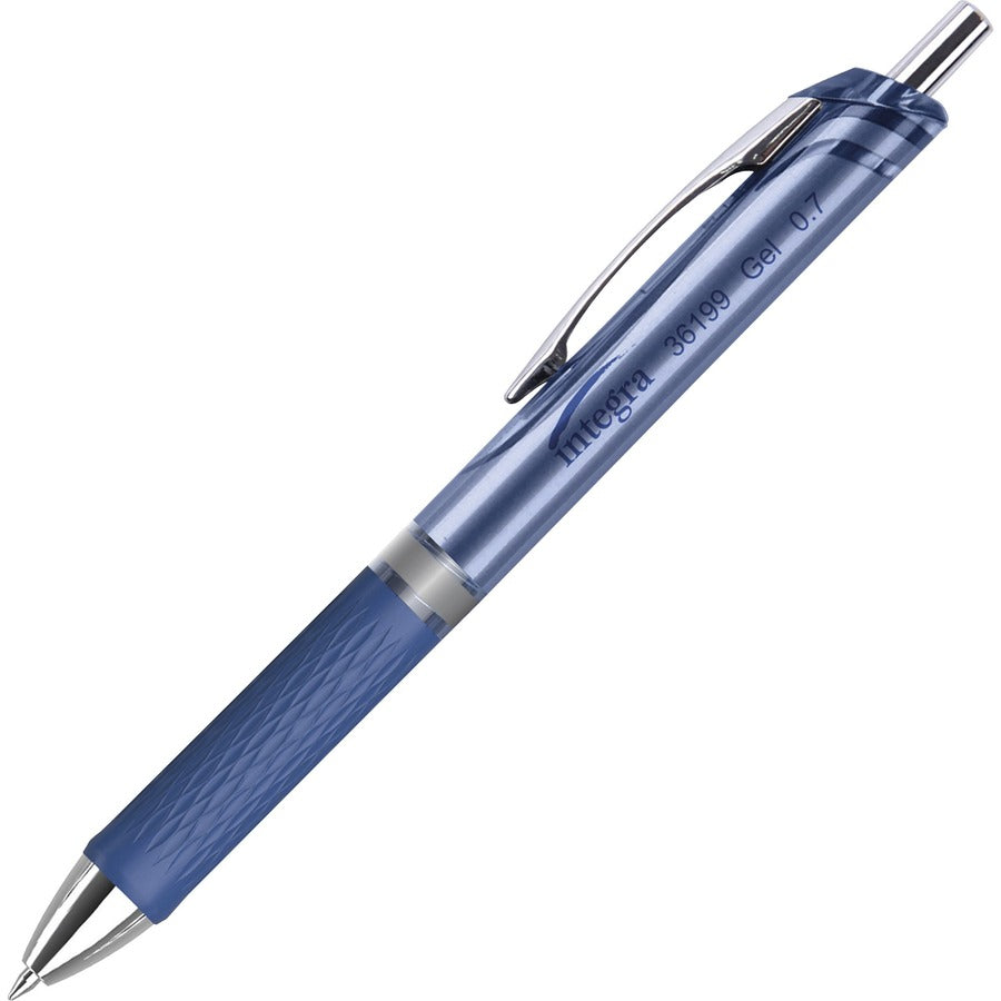 Integra Retractable Gel Ink Pen - Retractable - Blue Ink - Gel-based - Blue Barrel - Metal Tip - 1 Dozen